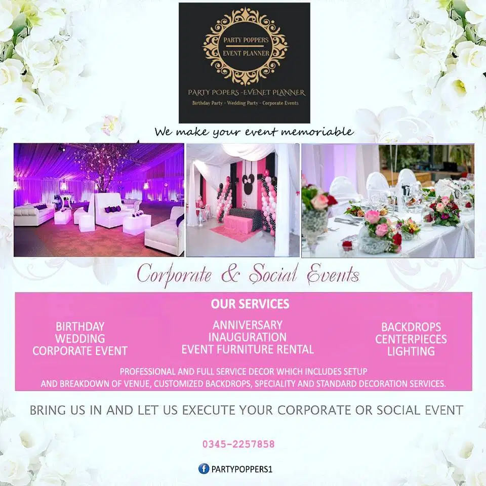 Birthday Planner Flower Decor Wedding and Corporate Event planner