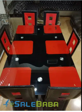 Tinted Glass Metal Dining table with six chairs for Sale in Lahore