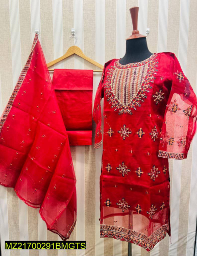 3pcs sequence embroidered organaza suit