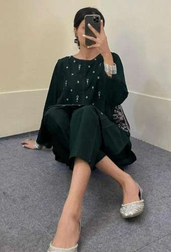 2pc women's stitched linen embroidered suit