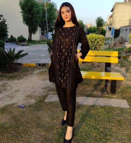 2pc women's stitched linen embroidered suit