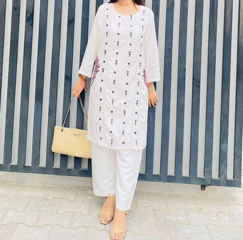 2pc women's stitched linen embroidered suit