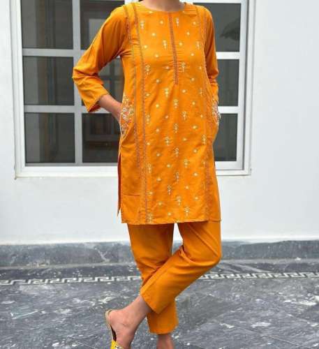 2pc women's stitched linen embroidered suit