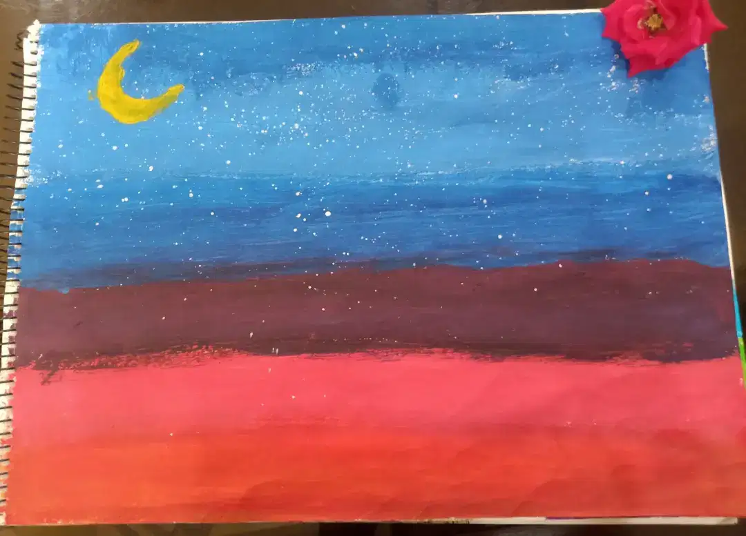 Night Landscape Painting on sketch book