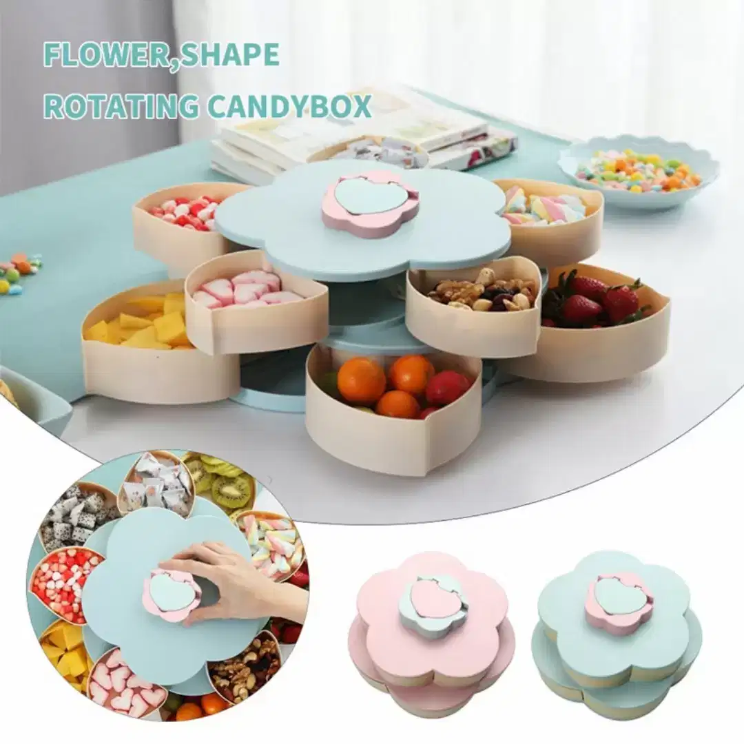 Flower Shape Candy Box Rotating Double Layer