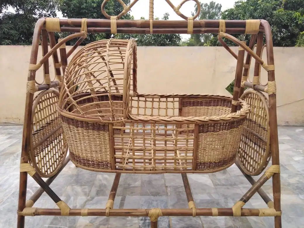 Natural Cane Baby Crib Swing Bed