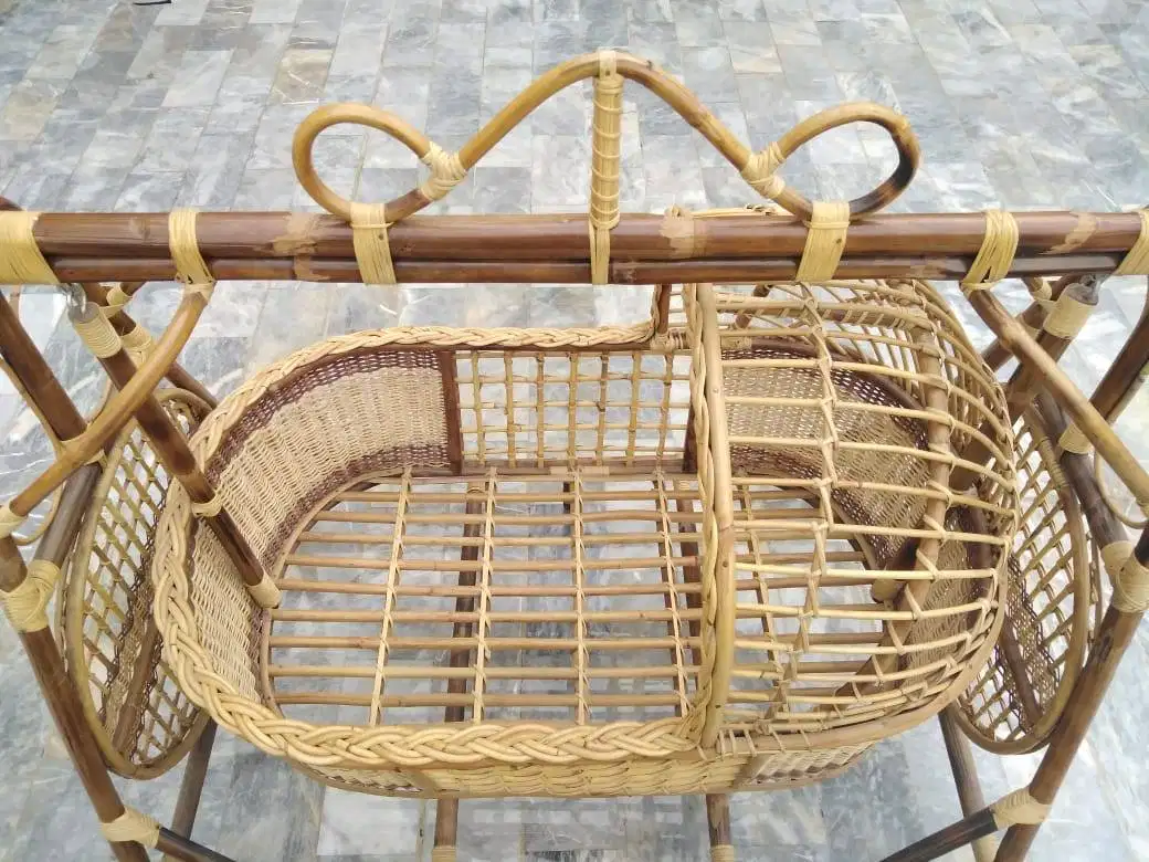 Natural Cane Baby Crib Swing Bed