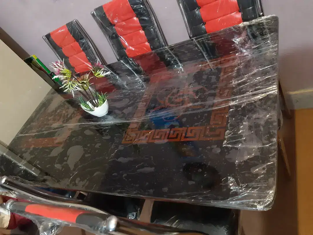 New Glass Dining Table with Six Chairs available for sale in Lahore