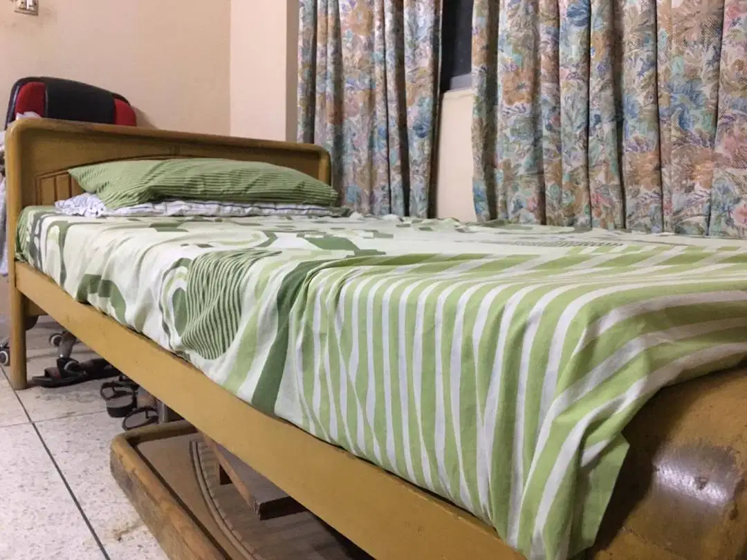 Single Wood Bed With Mattress Available For Sale