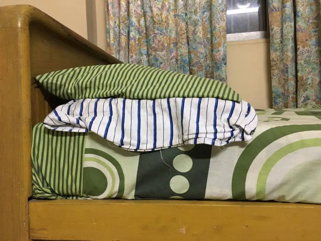 Single Wood Bed With Mattress Available For Sale