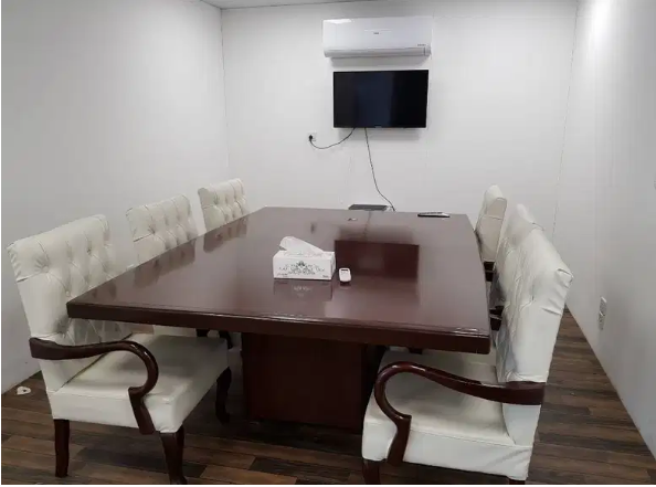 2 - Board Room Table with 12 White Chairs