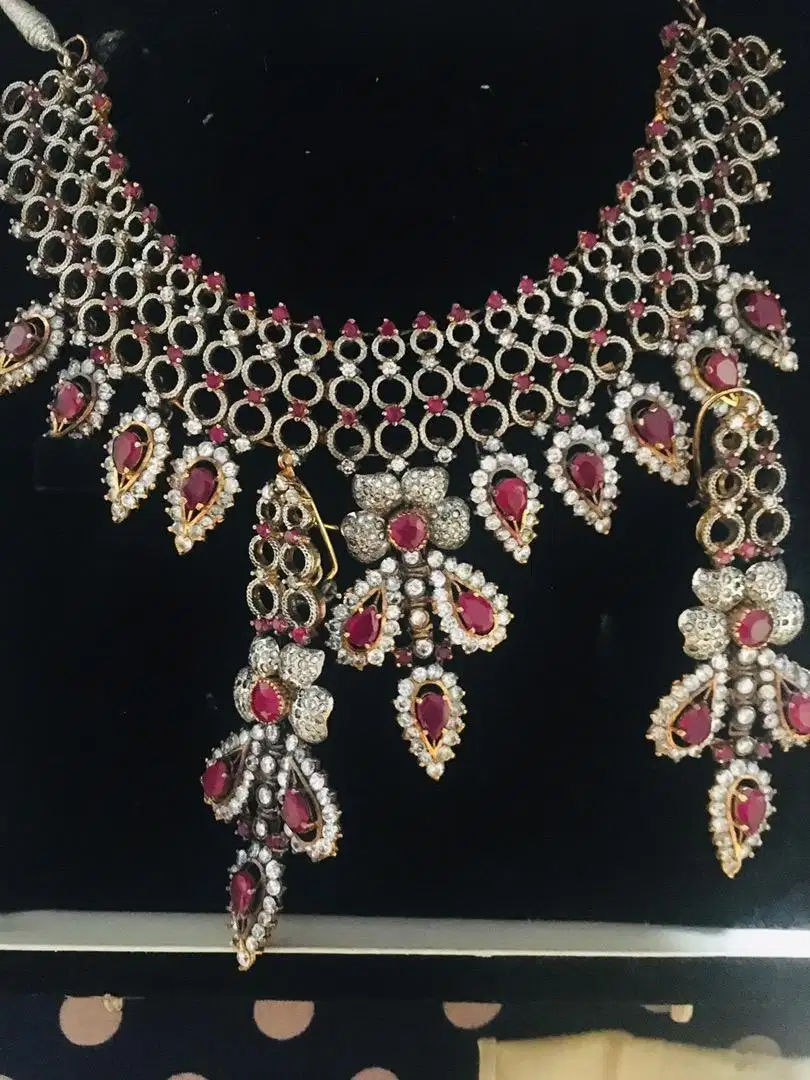 Necklas with jhumke silver gold For Sale in Karachi