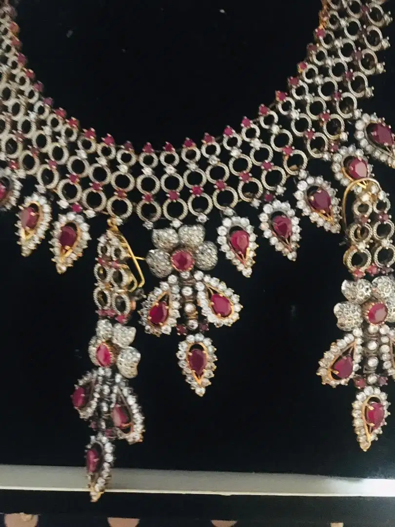 Necklas with jhumke silver gold For Sale in Karachi