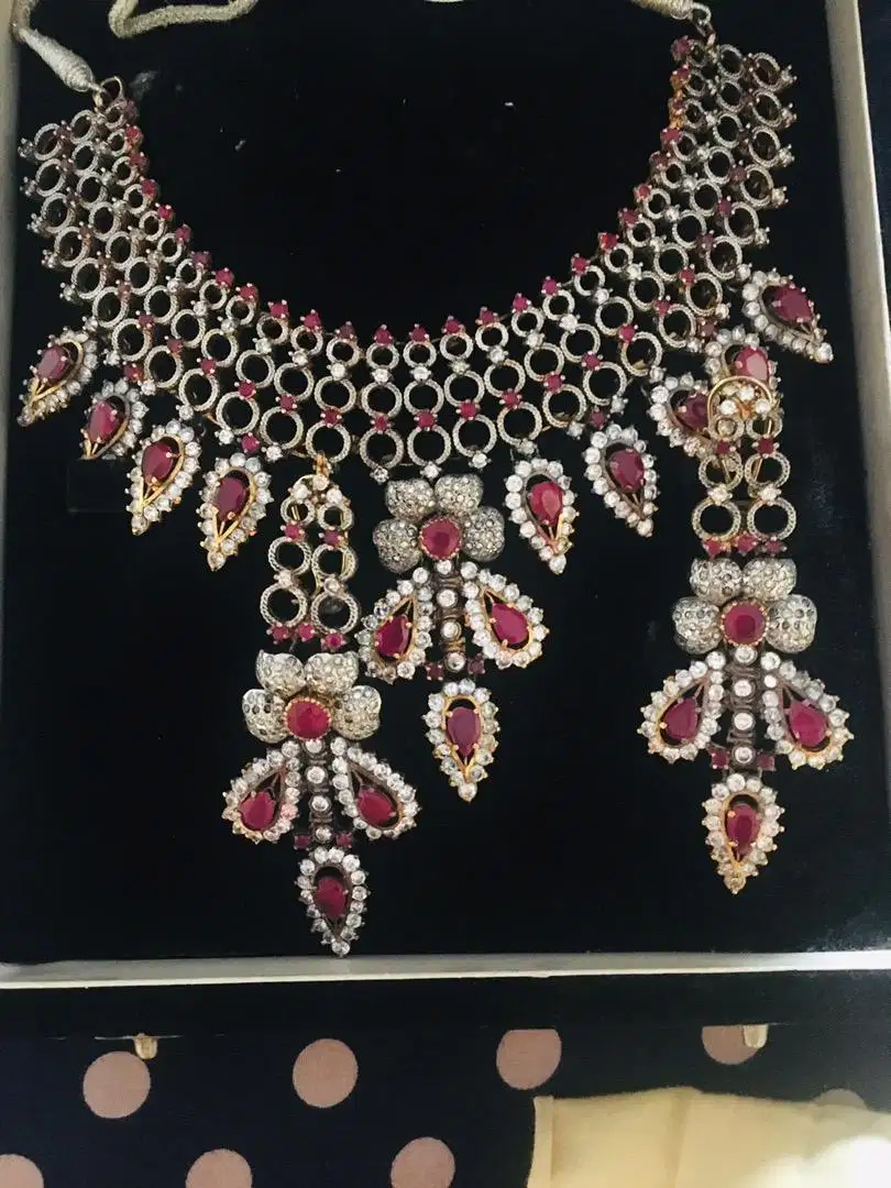 Necklas with jhumke silver gold For Sale in Karachi