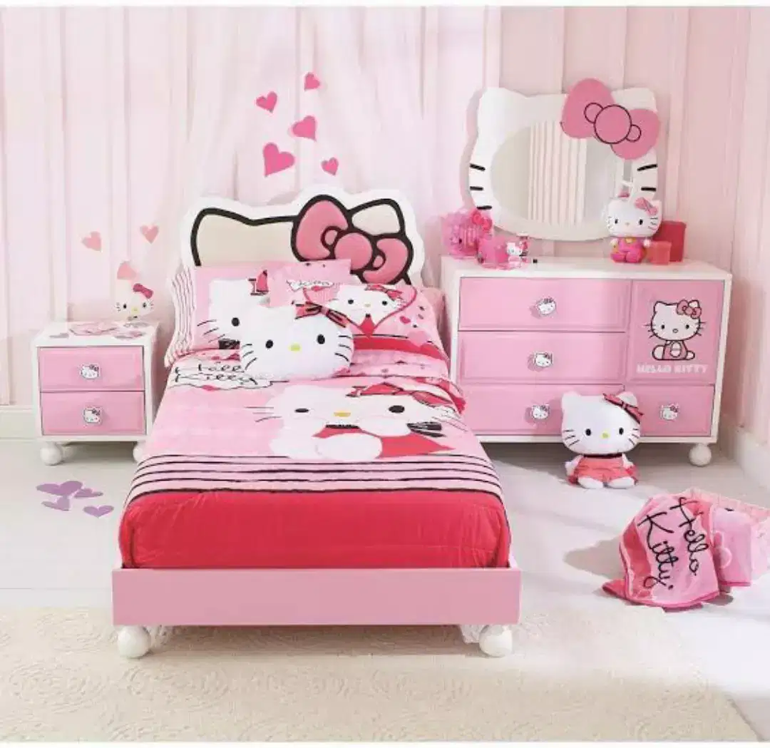 Kitty bedroom setup single bed + side table + dressing table Available For Sale