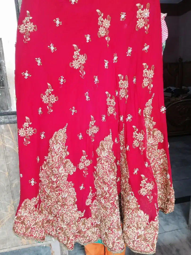 Red Long lengha Available for Sale in Lahore