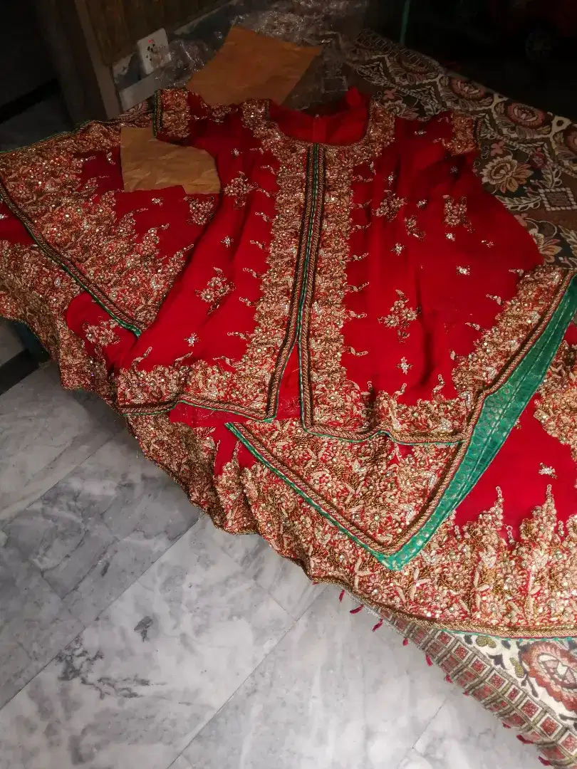 Red Long lengha Available for Sale in Lahore
