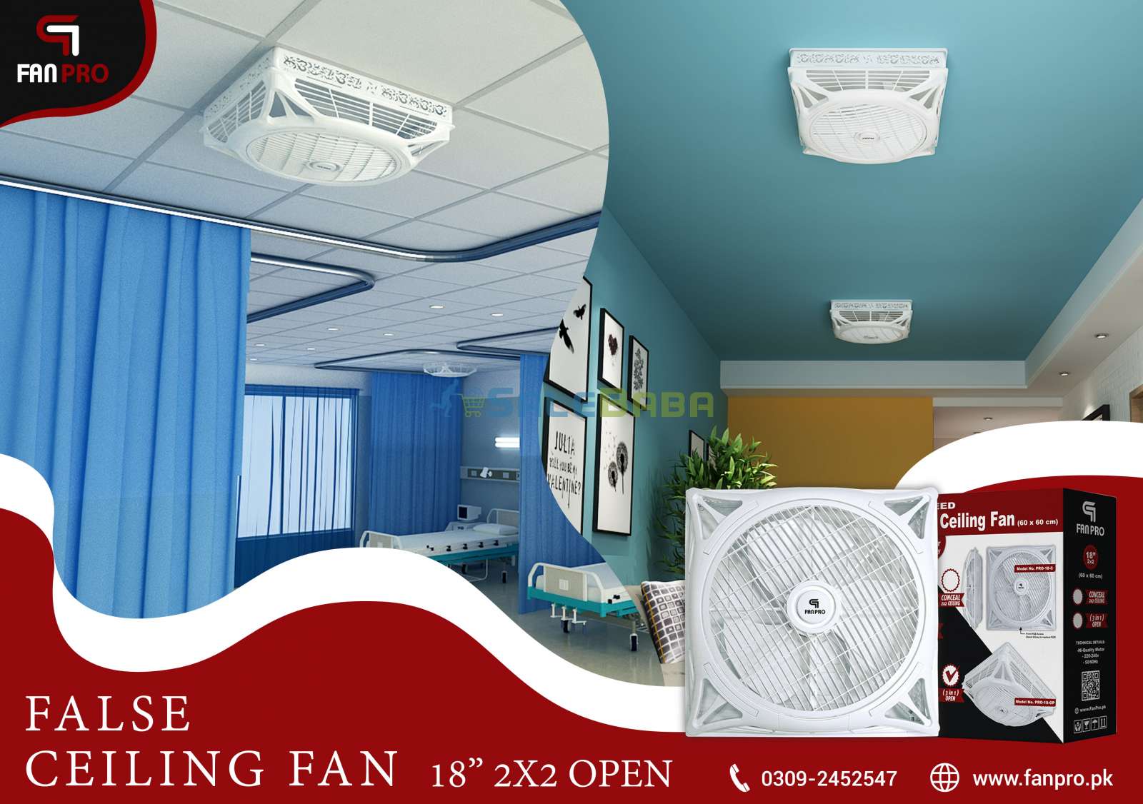 FANPRO Decorative Energy Saving False Ceiling Fan 18" (OPEN) 2x2
