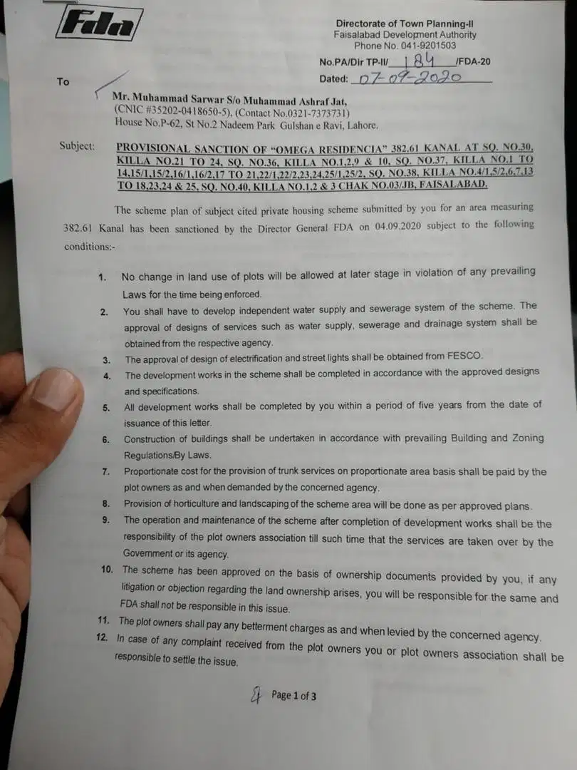 3 Marla plot for sale in easy monthly installment 5 year plan in Faisalabad