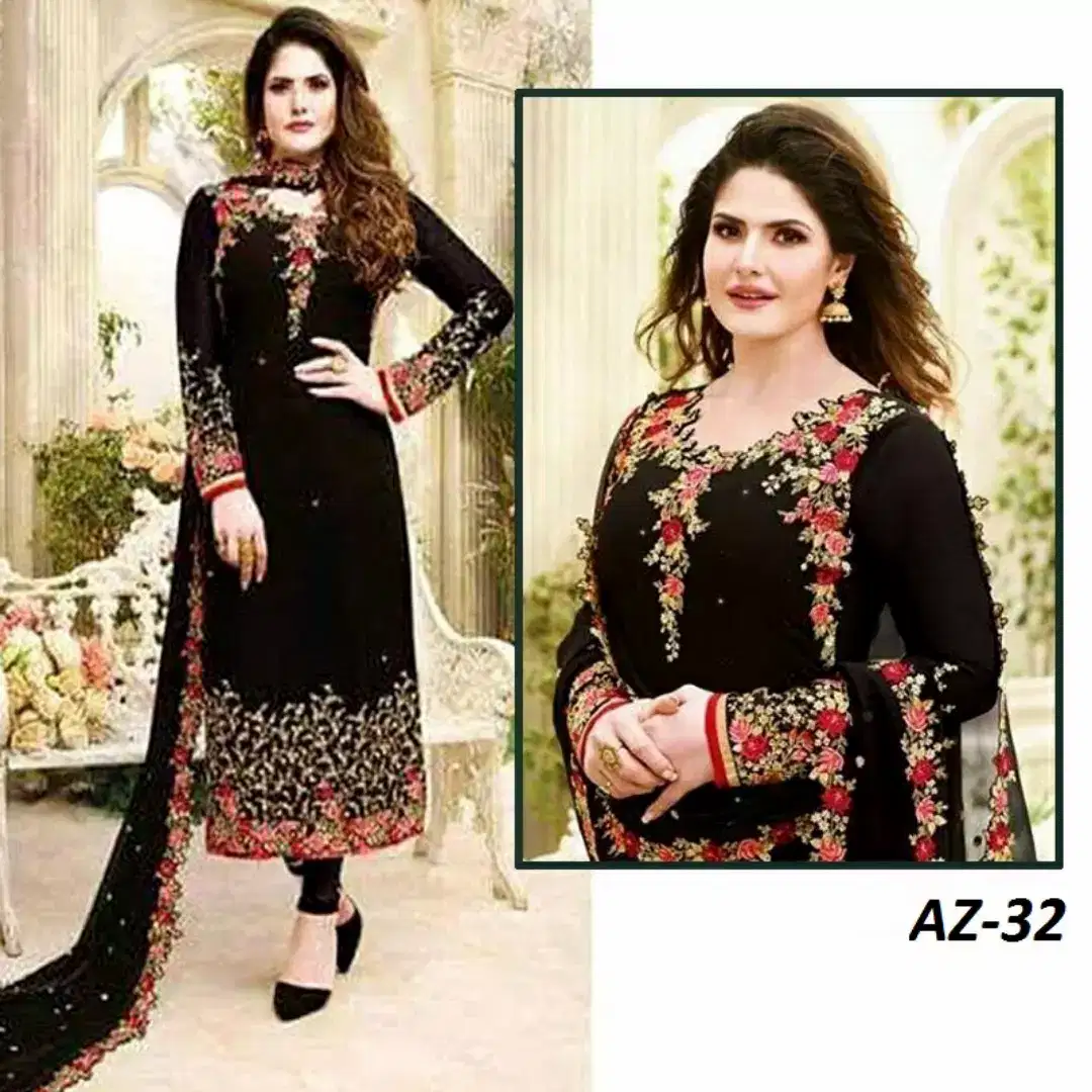 New chiffon stuff embroidered 3 piece suits on discount price in Karachi