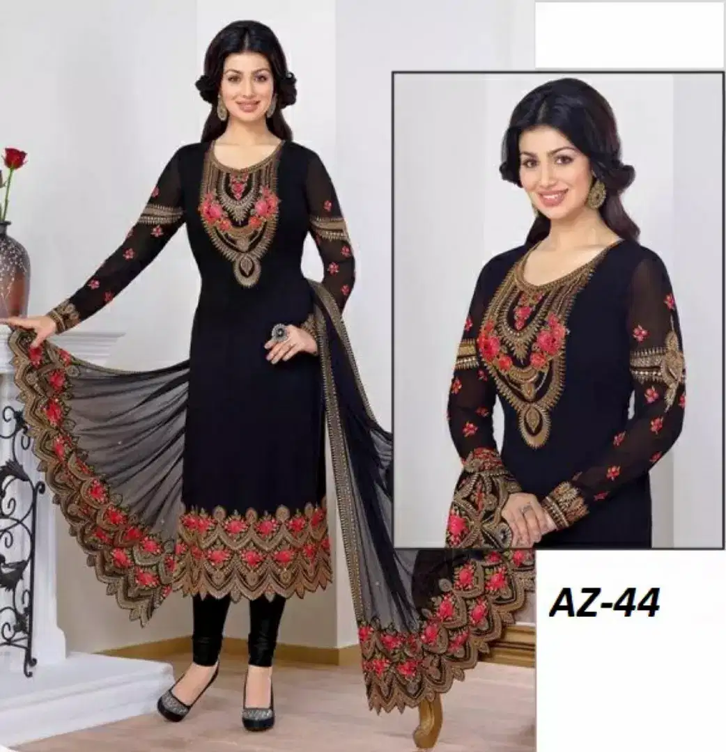 New chiffon stuff embroidered 3 piece suits on discount price in Karachi
