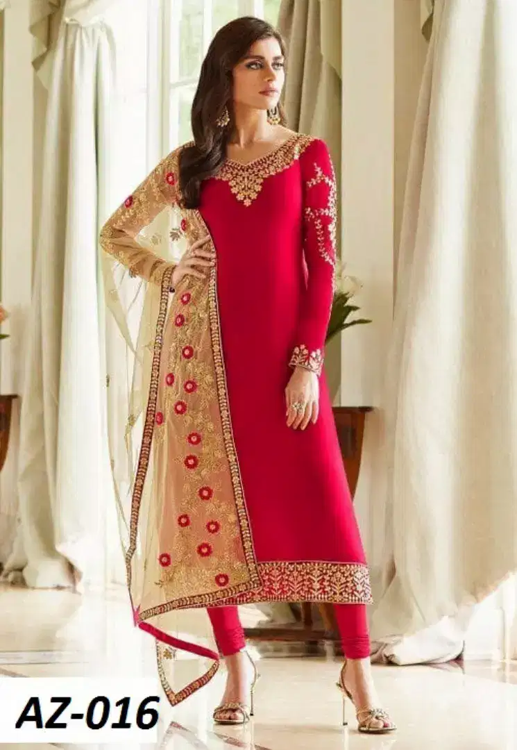 New chiffon stuff embroidered 3 piece suits on discount price in Karachi