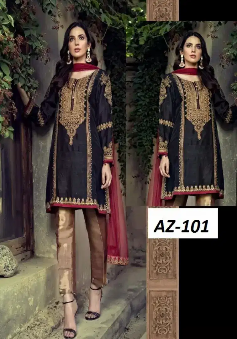 New chiffon stuff embroidered 3 piece suits on discount price in Karachi