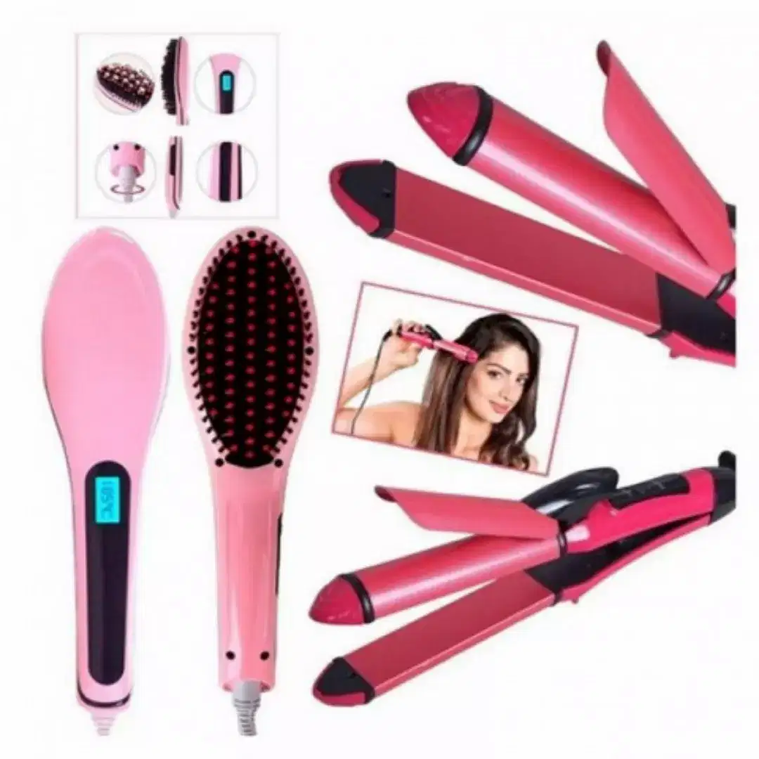 New Pack of 2 - Fast Hair Straightener  Hair Styler - color Pink Available for