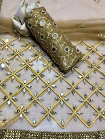 Fancy 3 pc suit Silk shirt mirror work Dupatta masori trouser Available for sale