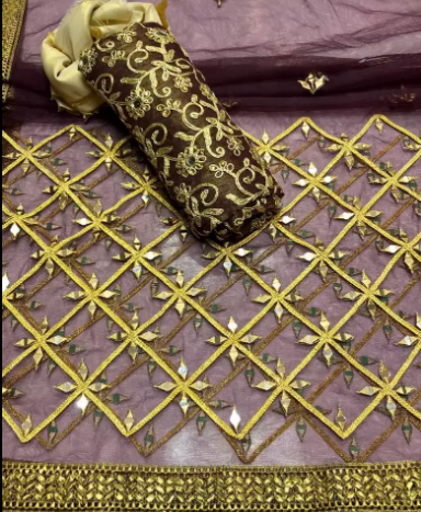 Fancy 3 pc suit Silk shirt mirror work Dupatta masori trouser Available for sale