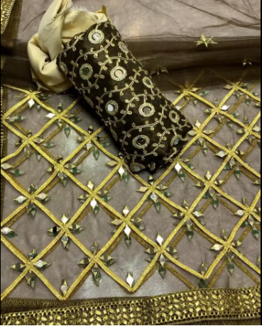 Fancy 3 pc suit Silk shirt mirror work Dupatta masori trouser Available for sale