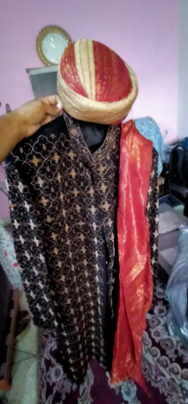 Black Sherwani Full Dabka embroidery / Qulla / Khussa Available for sale