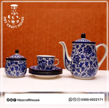 New Hand Made Blue Pottery A+ Premium Export Quality Tea Set Available for Sale