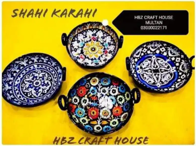 New Hand made Shahi Karahi blue pottery Dish Large Available for Sale in Multan