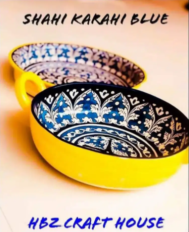 New Hand made Shahi Karahi blue pottery Dish Large Available for Sale in Multan