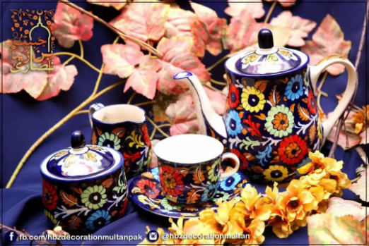 New Hand Made Blue Pottery A+ Premium Export Quality Tea Set Available for Sale