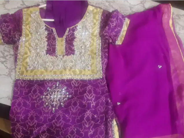Purple color embroidery dress available for sale