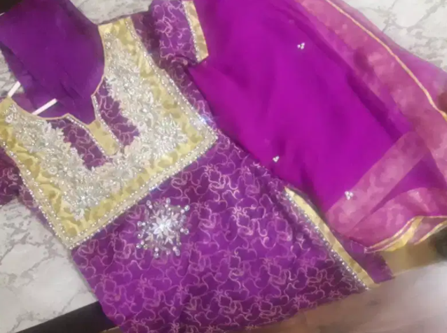 Purple color embroidery dress available for sale