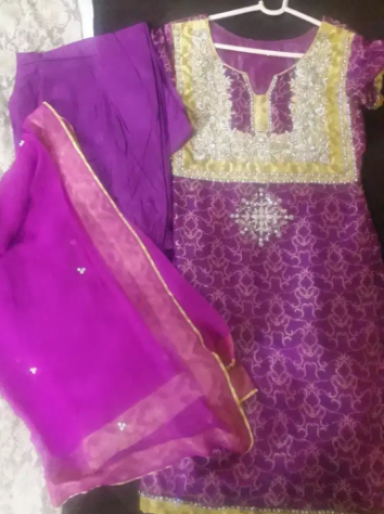 Purple color embroidery dress available for sale
