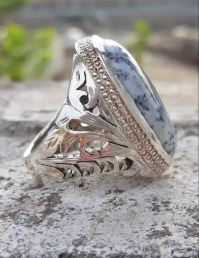 New  Beautiful Natural Shajari aqeeq Handmade Silver Ring In Faisalabad
