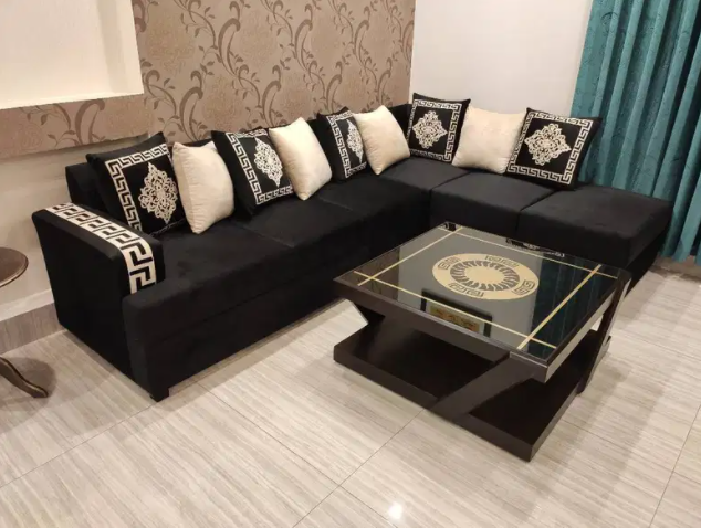 Black sofa set Corner L shape Available for Sale in Lahore