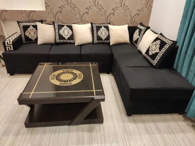 Black sofa set Corner L shape Available for Sale in Lahore