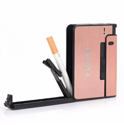 New FOCUS Aluminum Alloy Automatic Cigarette Case Box Lighter Case Holder