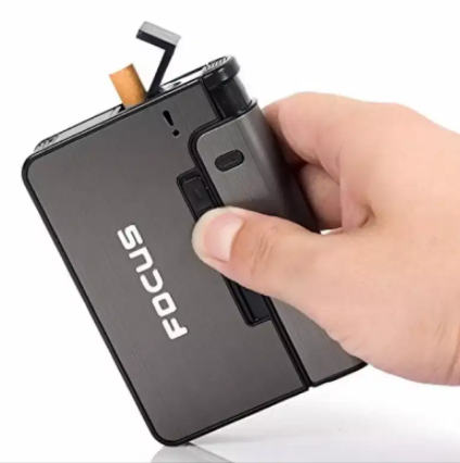 New FOCUS Aluminum Alloy Automatic Cigarette Case Box Lighter Case Holder