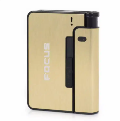 New FOCUS Aluminum Alloy Automatic Cigarette Case Box Lighter Case Holder