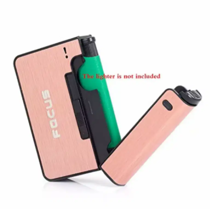 New FOCUS Aluminum Alloy Automatic Cigarette Case Box Lighter Case Holder