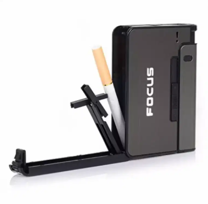 New FOCUS Aluminum Alloy Automatic Cigarette Case Box Lighter Case Holder
