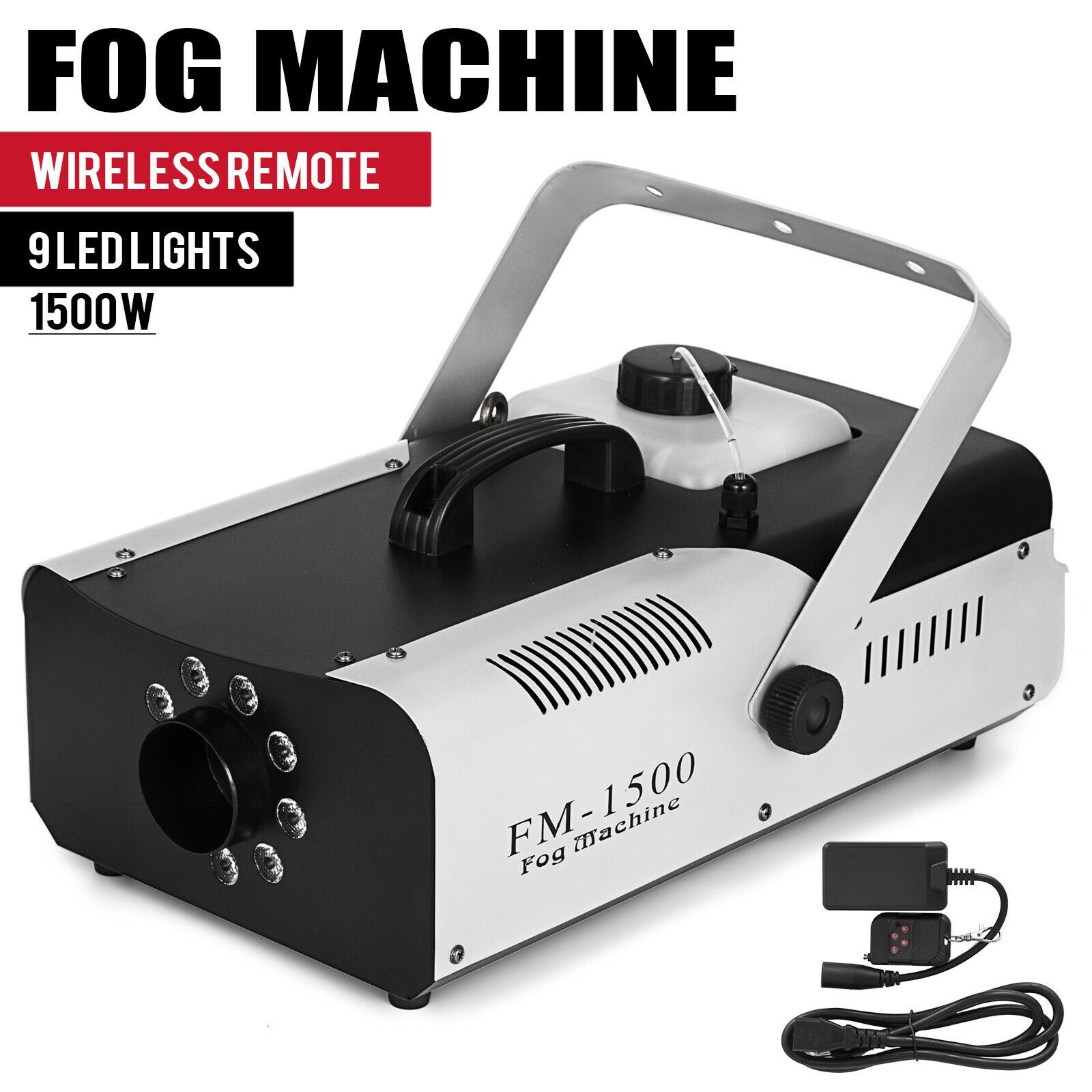 1500W 9 LED Lights Smoke Machine Fog Portable with Wireless Remote Control Fog M