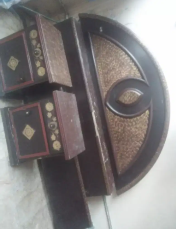 King size wood bed with side table Available for Sale