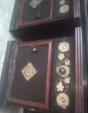 King size wood bed with side table Available for Sale